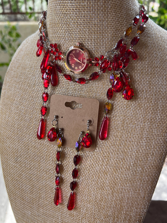 Red Roses - Crystal Choker + Stud Set