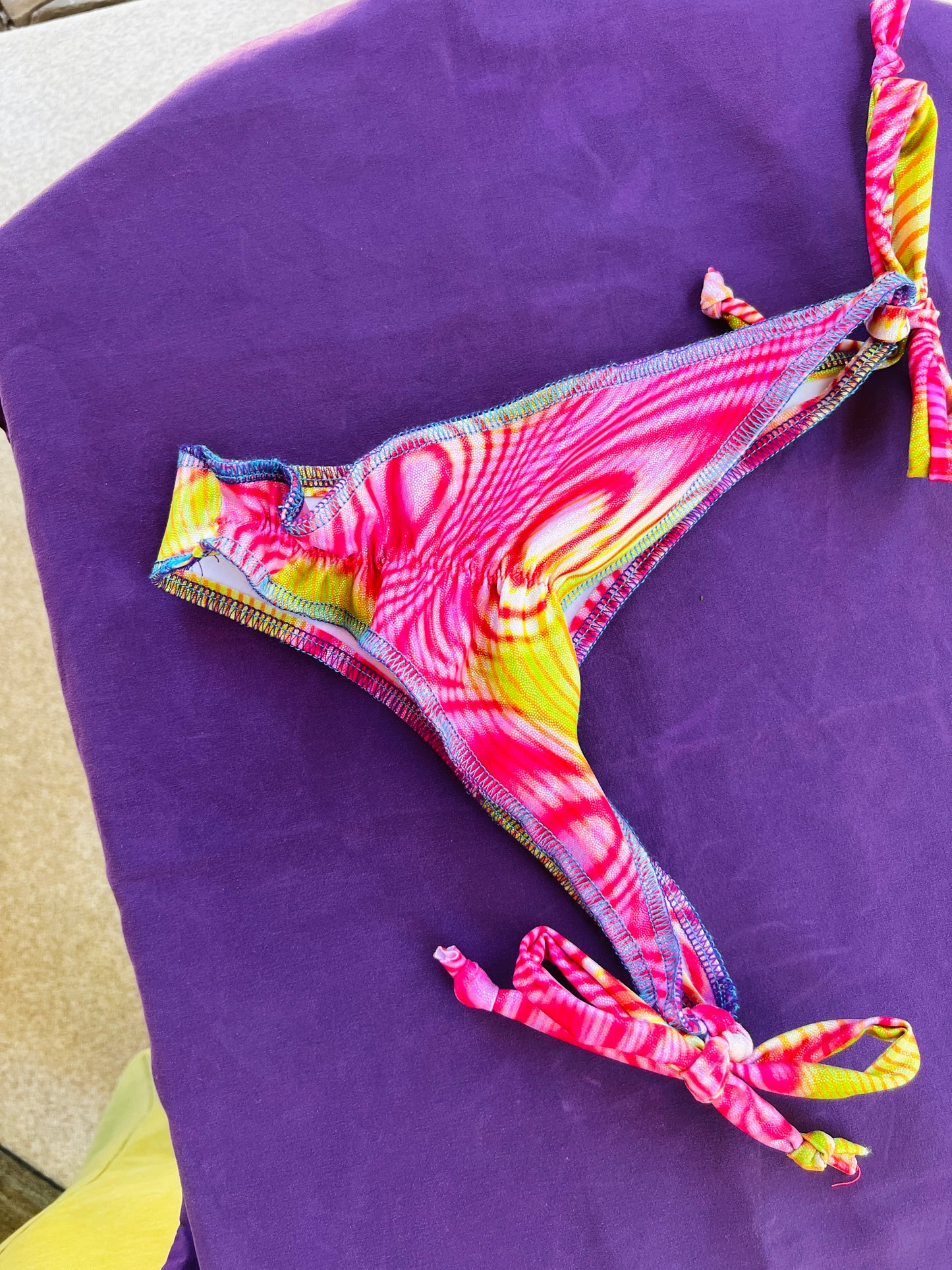 Neon Angel Beaded Bikini - Mr.Wacko Collaboration - size Small spandex stretch bikini + earrings + removable chains & charms