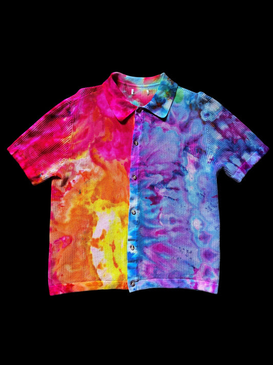 “Rainbow Vision” size Medium - Cotton Knit Collar Button Up