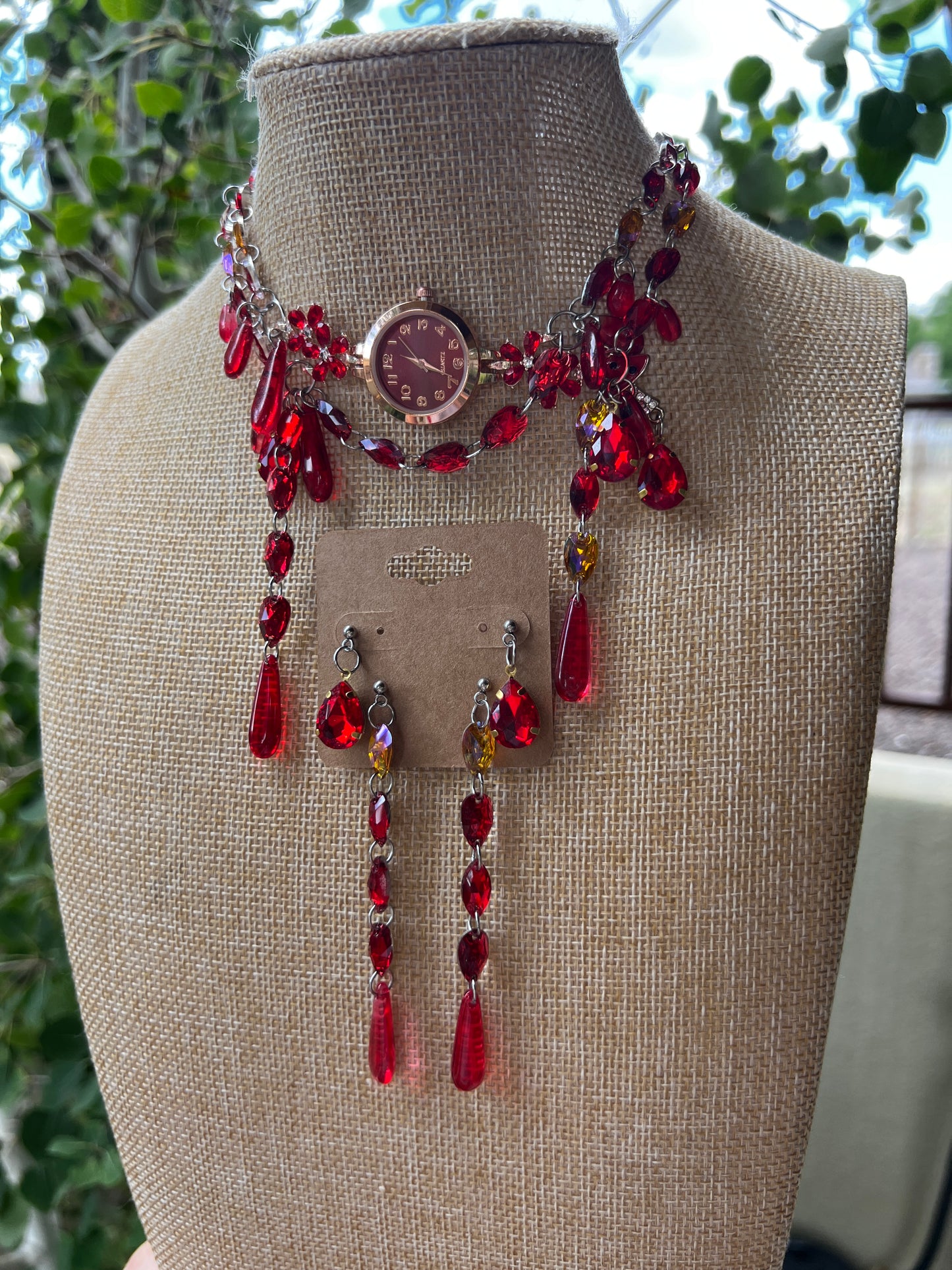 Red Roses - Crystal Choker + Stud Set