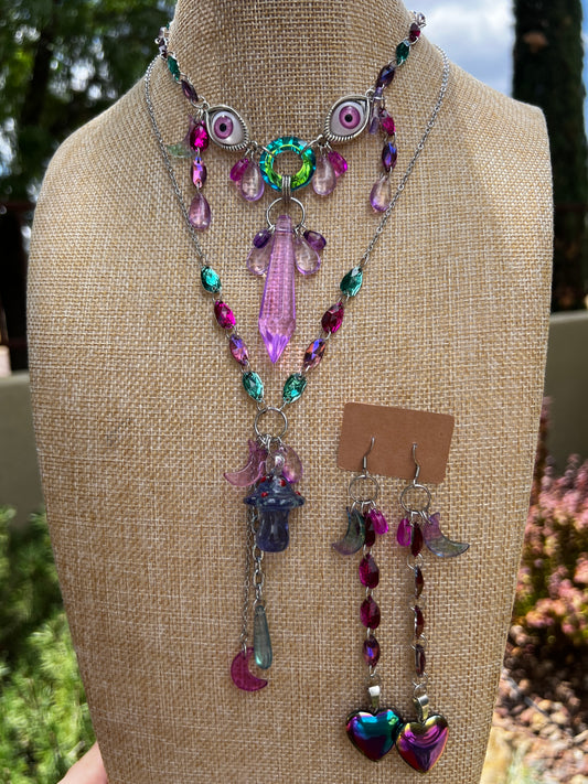 We’re All Mad Here 3 Piece Set - Crystal Choker + Cosmic Drip Chain + Earrings