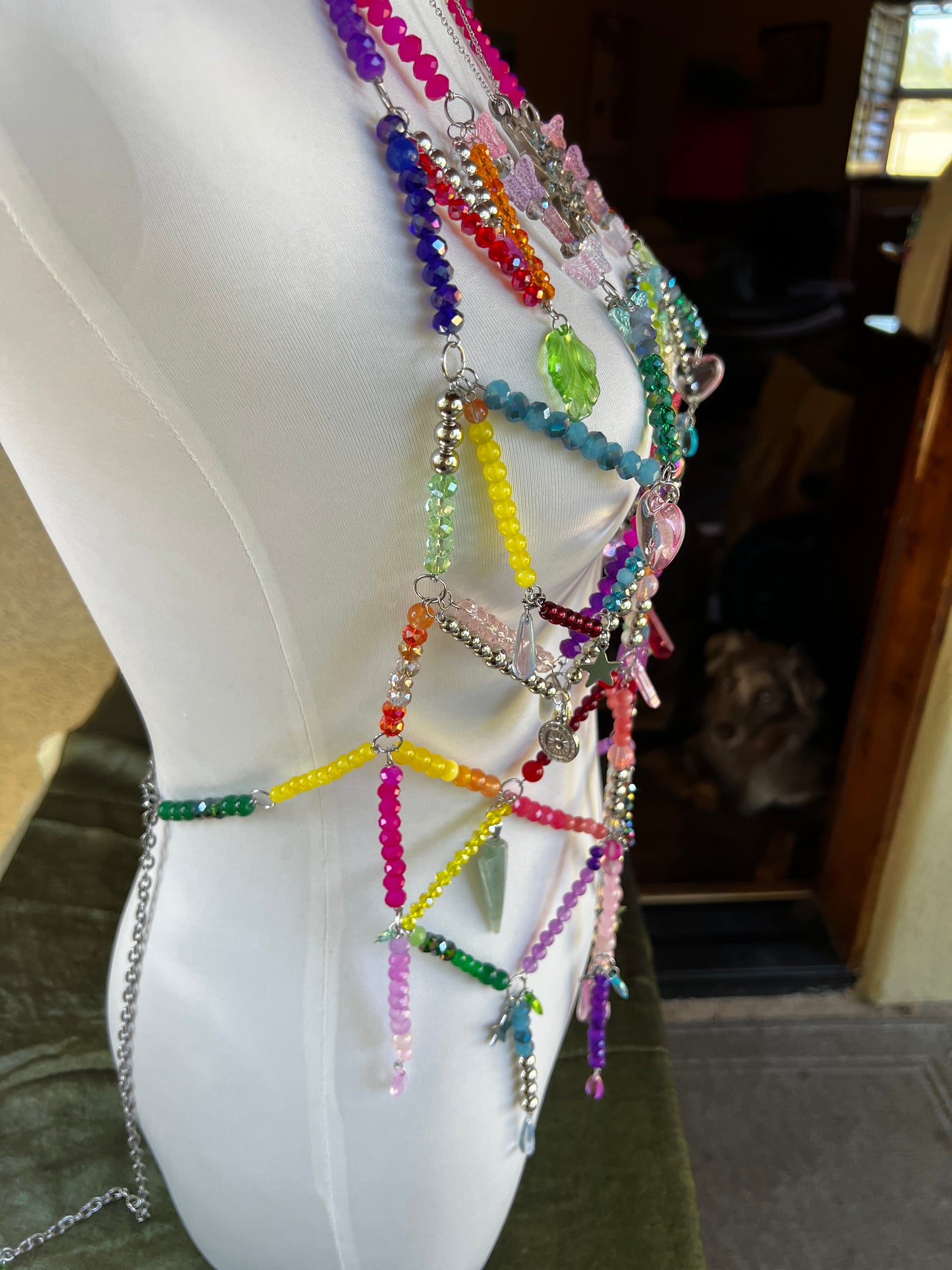 Prism Priestess Body Armor - Beaded Harness + Reclaimed Necklace Stack + Earrings