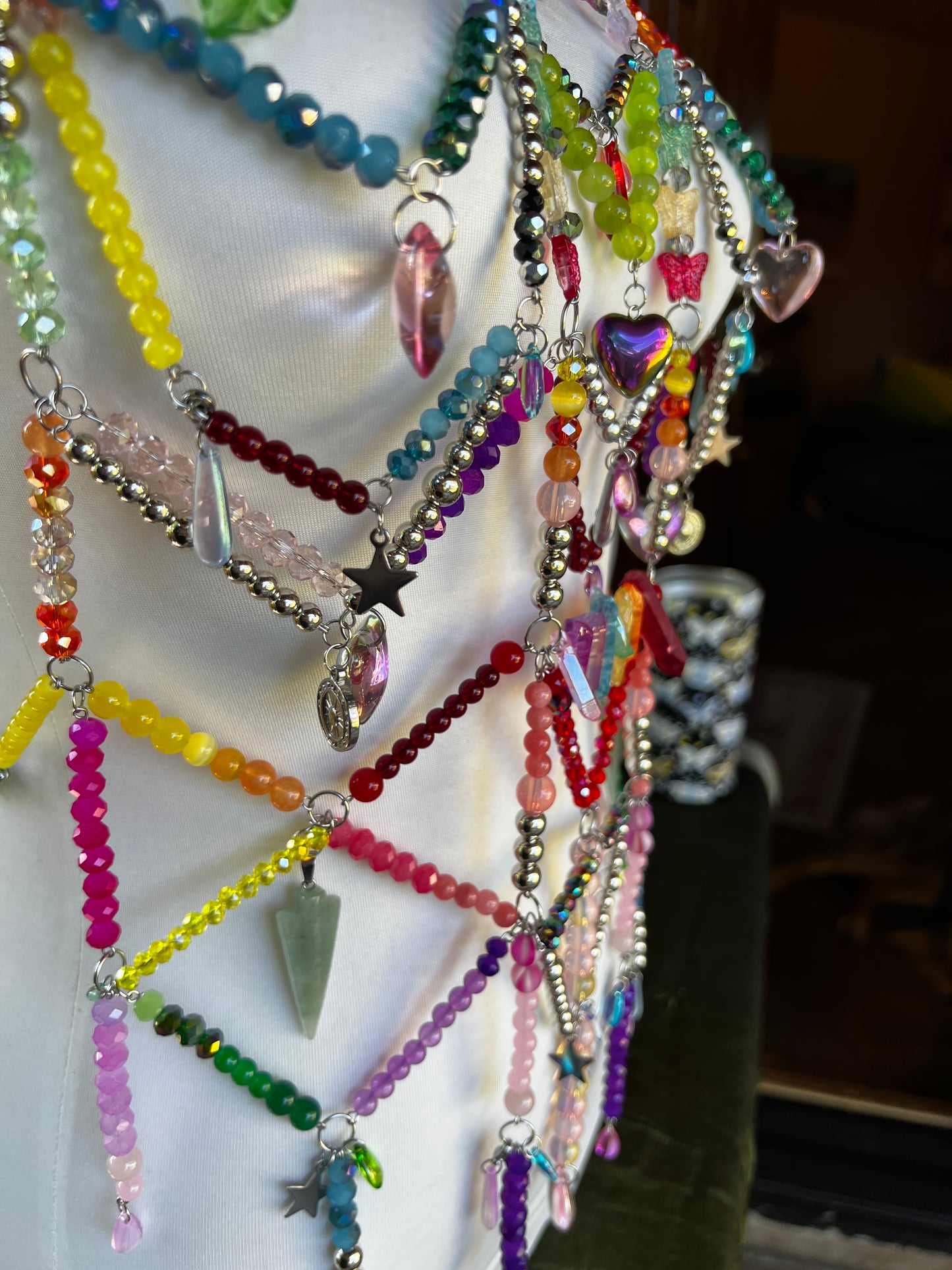 Prism Priestess Body Armor - Beaded Harness + Reclaimed Necklace Stack + Earrings