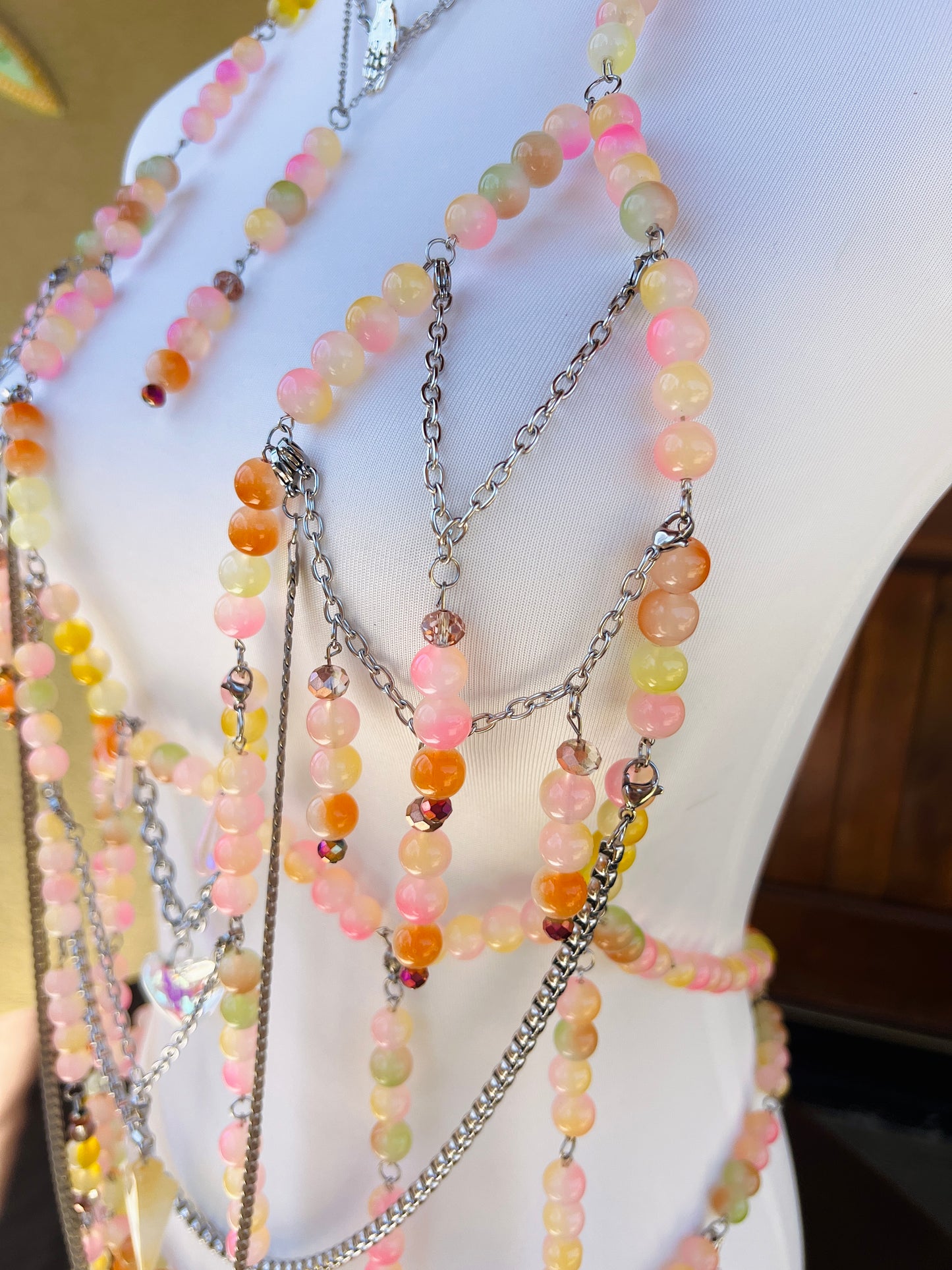 Sol on Fire - Glass Beaded Harness + Belt + Choker + Drip Chain - Full Body Regalia