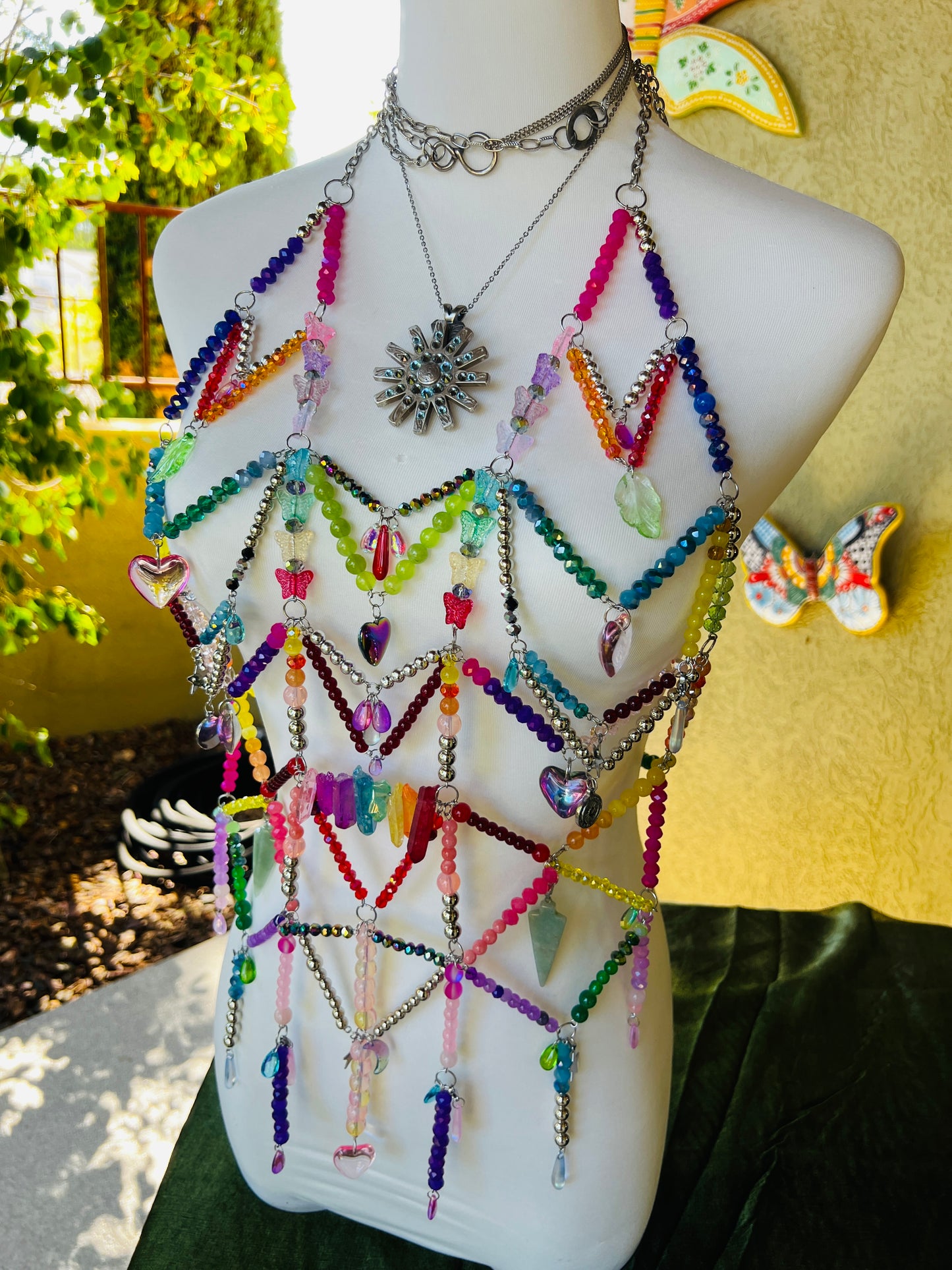Prism Priestess Body Armor - Beaded Harness + Reclaimed Necklace Stack + Earrings