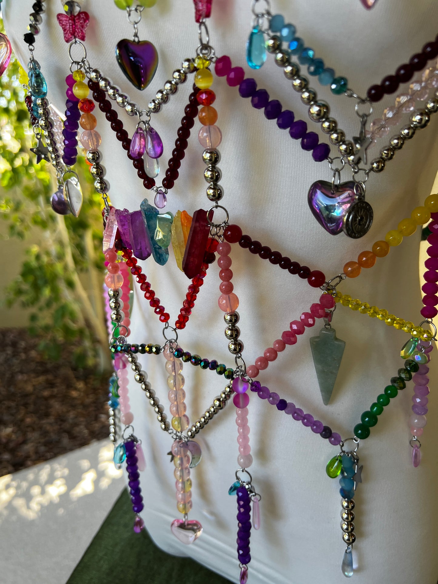 Prism Priestess Body Armor - Beaded Harness + Reclaimed Necklace Stack + Earrings
