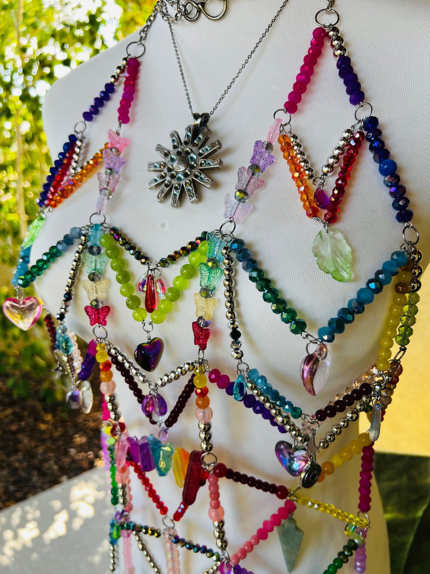 Prism Priestess Body Armor - Beaded Harness + Reclaimed Necklace Stack + Earrings